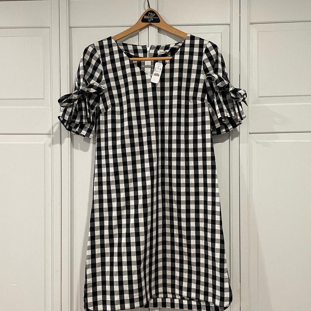 NWT J.CREW FACTORY GINGAM TIE DRESS
